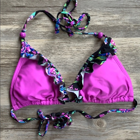 Women's Delia’s Floral And Ruffle Triangle Bikini Swimsuit Large - Picture 2 of 12